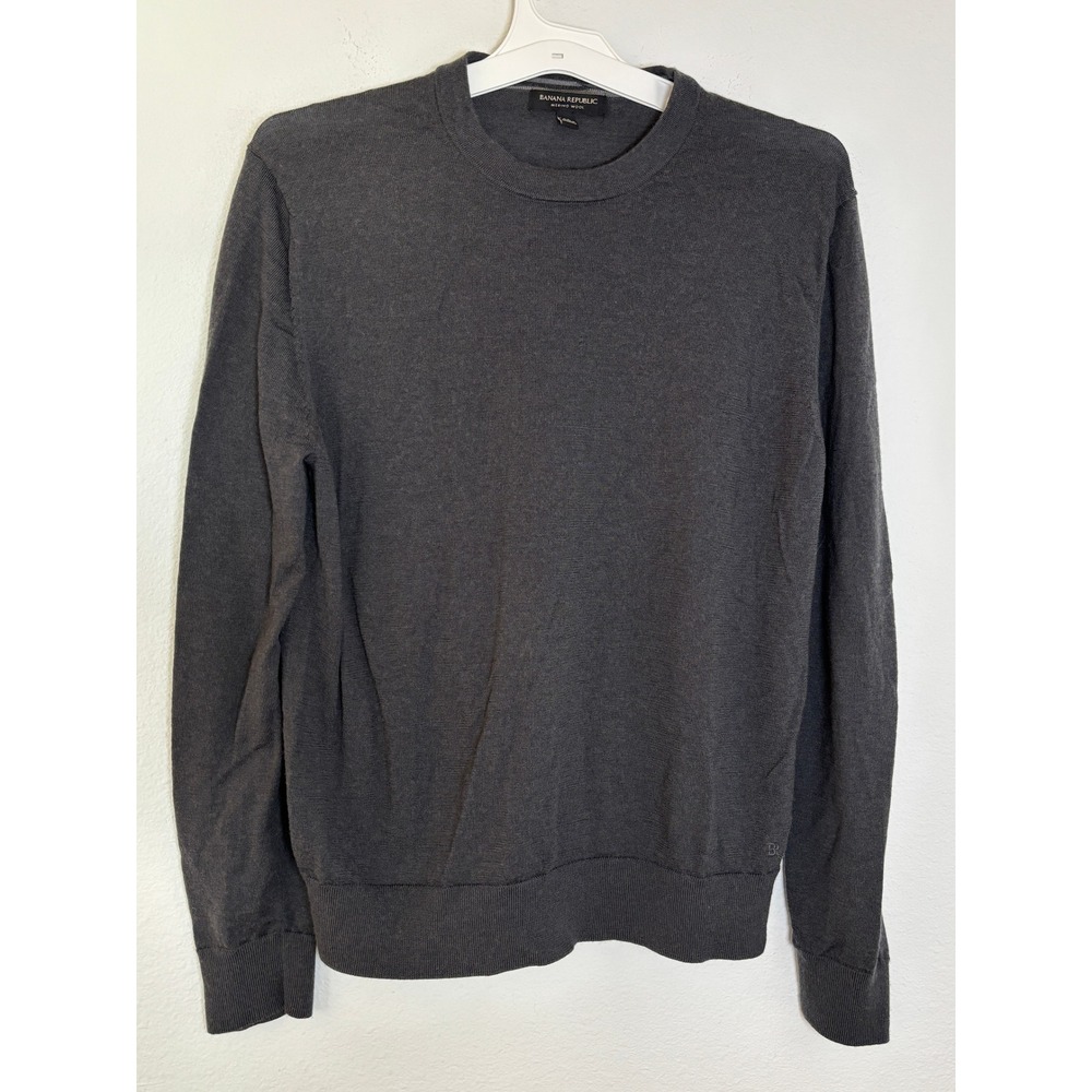 Banana Republic Mens Merino Wool Sweater Charcoal Gray Crew Neck Size M
